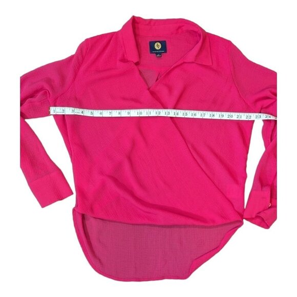 Adrienne Vittadini Hot Barbie Pink Wrap Style High Low Sheer Blouse Size Medium - Picture 7 of 13